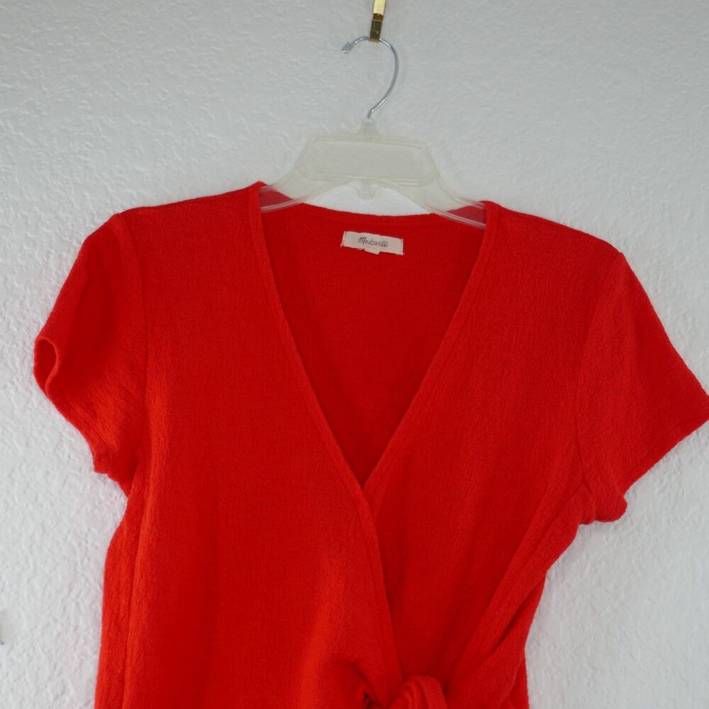 Madewell Cap Sleeve Shirt Texture Thread Wrap-Tie Top Red Size M Ripe Persimmon - Picture 3 of 8